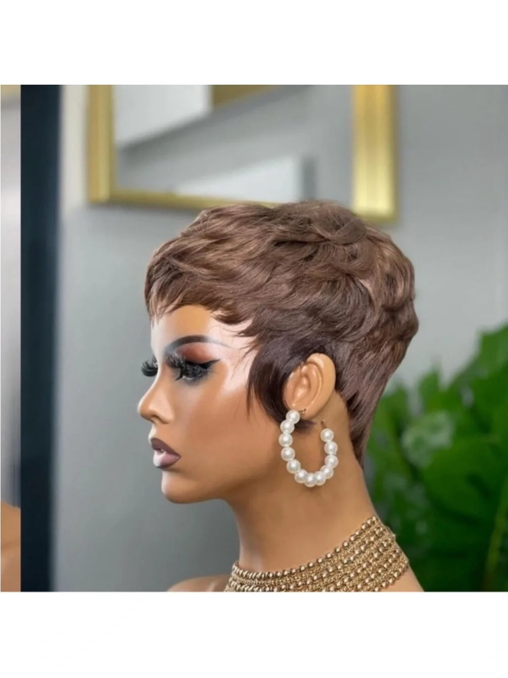- Pixie Cut Wig Human Hair for Black Women Brown Short Wig New